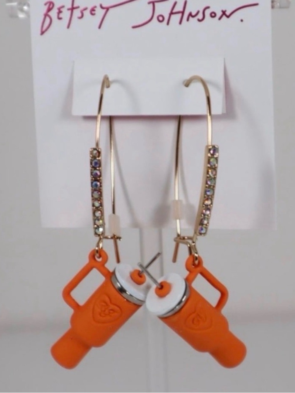 Betsey Johnson Fun Orange Tumbler Earrings
